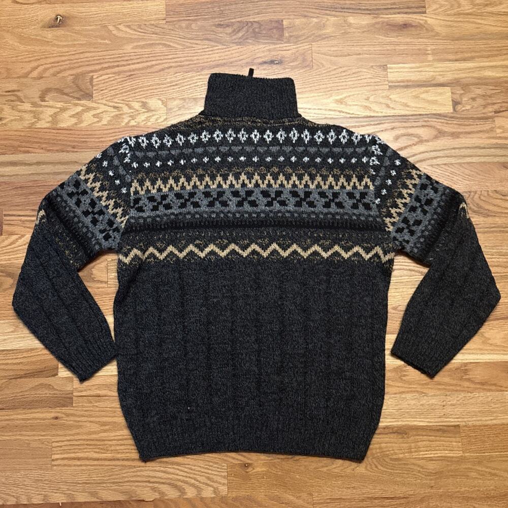 Mens Jumper Large Size JULIANO Grey Argyle Wool Italy Henley Sweater Pullover - Picture 3 of 8